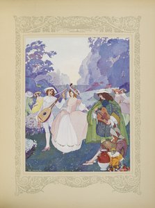 Voltak pásztorok és pásztorlányok, akik furulya és dudaszóra táncoltak, illusztrációk a „Contes du Temps Jadis” vagy „Múlt idők meséiből”, 74. o.