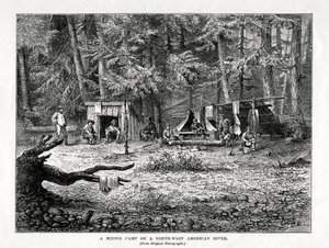 Bányásztábor egy északnyugat-amerikai folyón, 1877 alkotó: Unbekannt
