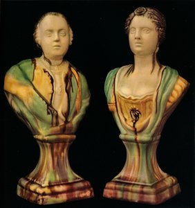 Egy pár Staffordshire-i cserépedény mellszobor, amely III. György királyt és Charlotte királynőt ábrázolja, Tr. alkotó: Unbekannt