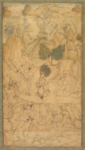 Egy herceg látogatása egy szent embernél sziklás tájon, c. 1590. alkotó: Unbekannt