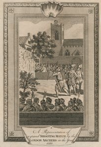 A londoni íjászok nagyszabású lövöldözős mérkőzésének ábrázolása 1583-ban. alkotó: Unbekannt