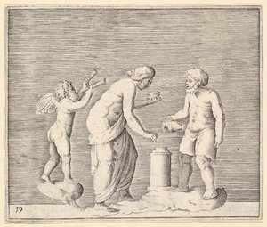 Egy nő és férfi áldozatot Ámor jelenlétében, megjelent kb. 1599-1622. alkotó: Unbekannt