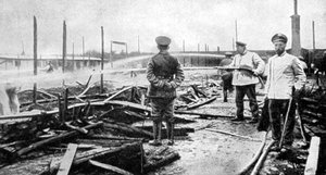 Tűz pusztított fogolytáborban Németországban, az első világháború, 1915 alkotó: Unbekannt