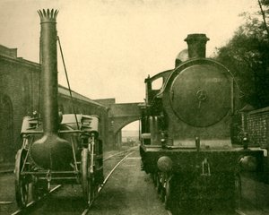 A Stephensons Rocket teljes méretű modellje a George the Fifth osztály motorjával, Londonban alkotó: Unbekannt