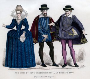 Egy hölgy és két úriember francia ruhában 1605-ből 1882-1884 alkotó: Unbekannt