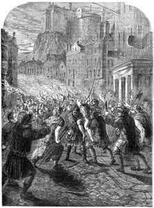 John Porteous kapitányt a kivégzésére szállító tömeg, Edinburgh, 1736 19. század alkotó: Unbekannt
