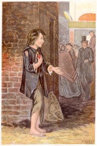 Szegény fiú, cipő nélkül és rongyokban, egy utcasarkon koldul, 1880 alkotó: Unbekannt