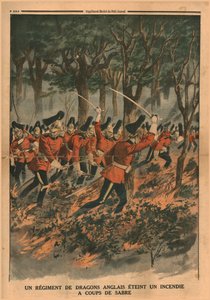 Egy angol dragonyos ezred szablyacsapásokkal oltja el a tüzet, 1914. alkotó: Unbekannt