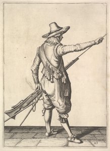 Egy katona, aki kihúzza a karót a tartójából, a Musketeers sorozatból, 25-ös tányér, Wapban.... alkotó: Unbekannt