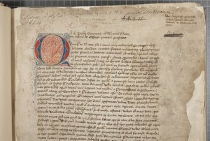 Marcus Tullius Cicero filozófiai munkáinak átirata, három kézben, látszólag az 1471-es editio romanából, széljegyekkel Archibald Whitelaw és mások kezében, 1480 körül (tinta pergamenen) alkotó: Unbekannt