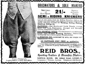 Reid Bros, sportszabó- és nadrágkészítők hirdetése alkotó: Unbekannt