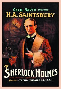 William Hooker Gillette (1853-1937) és Arthur Conan Doyle (1859-1930) "Sherlock Holmes" színházi darabja: "Cecil Barth bemutatja H A Saintsburyt (Harry Arthur Saintsbury 1869-1939), mint Sherlock Holmes" Theatre London, 1903 alkotó: Unbekannt