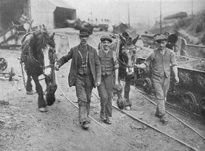 Az elszámolás után: Bányászok viszik vissza póniikat a gödörbe, 1915 alkotó: Unbekannt