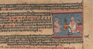 Akrura tájékoztatja Nandát és Yasodát: Oldalak egy szétszórt Bhagavata Puránából..., kb. 1630-50. alkotó: Unbekannt