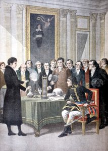 Alessandro Volta, Napóleonnak bemutatja a cölöpüteget, c1800 1901 alkotó: Unbekannt