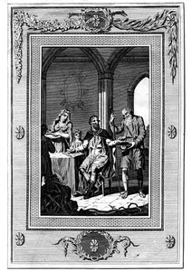 Nagy Alfréd, aki felosztja kenyerét egy szegény zarándokokkal, 9. század, 1772 alkotó: Unbekannt