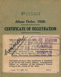 Idegenrendelet, Bejegyzési bizonyítvány, 1920 alkotó: Unbekannt