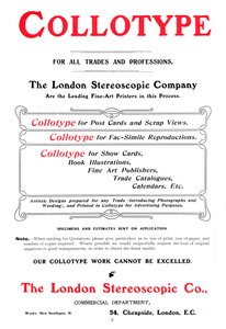 A The London Stereoscopic Company által kínált Collotype eljárás hirdetése, 1903 alkotó: Unbekannt