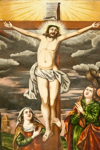 Örmény Apostoli Egyház; Falfestmény; jelenet az Újszövetségből; Jézus keresztre feszítése; Vank székesegyház; Jolfa vagy Új Julfa; Iszfahán; Irán; Ázsia alkotó: Unbekannt