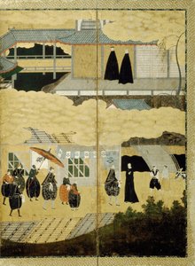 Egy portugál hajó érkezése. Nanban képernyő. Részlet: japán keresztények, kb. 1600 alkotó: Unbekannt