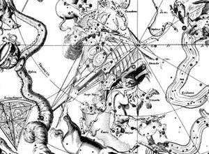 Csillagászati térkép, amelynek középpontja az Argo Navis déli csillagképe, 1742 alkotó: Unbekannt
