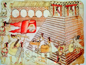 Azték harcosok Tenochtitlan templomának védelmében a konkvisztádorok ellen, 1519-1521 alkotó: Unbekannt