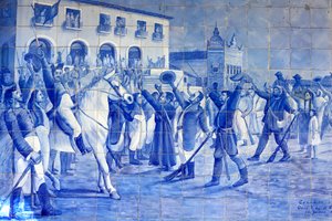 Azulejo mozaik, amely cachoeirai embereket ábrázol, amint Pedro herceg éljenzése, aki Brazíliát függetlenné vezette, Cachoeira, Brazília alkotó: Unbekannt