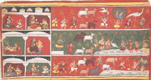 Bakasura, a daru démon megérkezik Brindavanba... egy szétszórt Bhagavata Purana..., kb. 1700. alkotó: Unbekannt