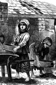 Mezítlábas lányok port szitálnak a téglagyárban, 1871 alkotó: Unbekannt