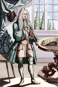 A barokk oboa zenész felirata így hangzik: Férfi hautboyt (vagy hautbois-t) játszik, amely korai oboametszete J C Weigel (1661-1726) a Musikalisches Theatrumból. alkotó: Unbekannt