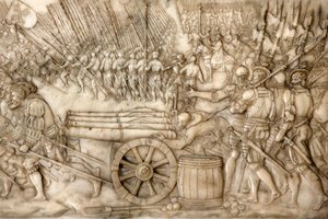 Szent Dénes-bazilika, Ferenc 1. francia király és Claude Franciaország sírja, az Alapítvány alacsony domborműve, Az 1515-ös marignánói csata ábrázolása – a Régi Svájci Konföderáció csapatai, Saint-Denis, Franciaország alkotó: Unbekannt