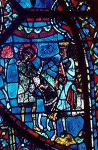 Baudoin elmondja Nagy Károlynak Roland halálát, ólomüveg, Chartres-i katedrális, 1194-1260 alkotó: Unbekannt