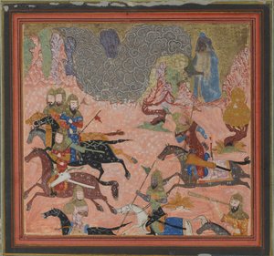 Bazur, a varázsló, Sötétséget és vihart emel, Folio egy Shahnamából..., kb. 1430-40. alkotó: Unbekannt