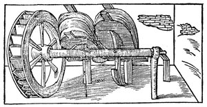 Vízikerékkel hajtott vezérműtengellyel hajtott fújtató, 1540 alkotó: Unbekannt