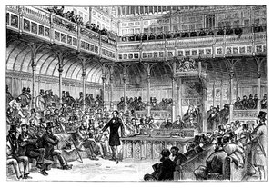 Benjamin Disraeli bemutatja reformtörvényét az alsóházban, 1867 alkotó: Unbekannt