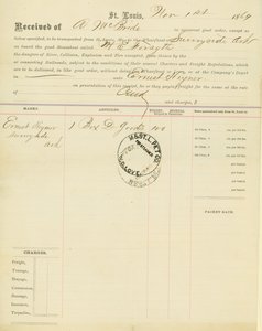 Fuvarlevél, gőzhajó M [ary] E. Forsyth, Sunnyside, Arkansas, 1864. november 1. alkotó: Unbekannt