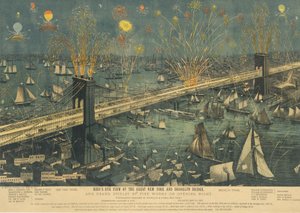 Madártávlat a Great New York-ra és a Brooklyn Bridge-re, valamint a tűzijátékok nagy bemutatója..., 1883. alkotó: Unbekannt