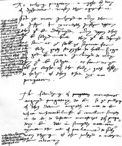 Latimer püspök érvei a purgatórium katolikus tana ellen VIII. Henrik király széljegyzeteivel, 1538 körül (toll és tinta papíron) alkotó: Unbekannt