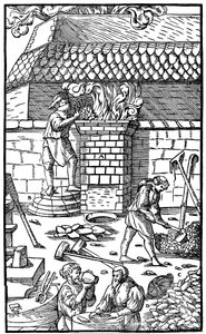 Nagyolvasztó vasérc olvasztására, 1556 alkotó: Unbekannt
