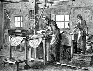 Blokknyomtatók munka közben, c1880 alkotó: Unbekannt