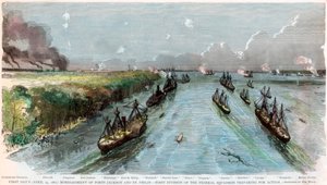 Forts Jackson és St Philip bombázása, Louisiana, amerikai polgárháború, 1862. április alkotó: Unbekannt