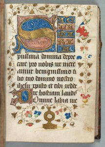 Órakönyv Metz használata: Fol. 27r, Díszített kezdőbetűk, c. 1440. alkotó: Unbekannt