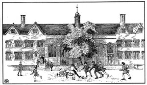 Fiúk a Tudor-korban fociznak a Berkhamsted Gimnáziumban, Hertfordshire-ben alkotó: Unbekannt