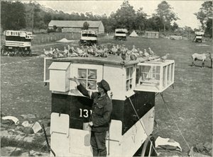 Brit hadsereg szállítógalambjai Franciaországban: Lóvontatású loftok, 1919. alkotó: Unbekannt