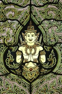 Buddha. Ólomüveg ablak. Márvány templom. Wat Benchamabophit Dusitvanaram Ratchaworawiharn. 1899. Bangkok. Thaiföld alkotó: Unbekannt