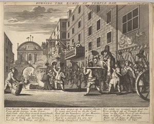 Burning the Rumps at Temple Bar 11. tábla: Illusztrációk Samuel Butlers Hudibrashoz, 1725-30. alkotó: Unbekannt