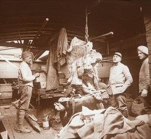 Mészárosok egy bárkán, Somme, Észak-Franciaország, c1914-c1918 alkotó: Unbekannt