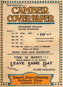 Camber Coverpaper - Samuel Jones & Company hirdetése, 1919 alkotó: Unbekannt