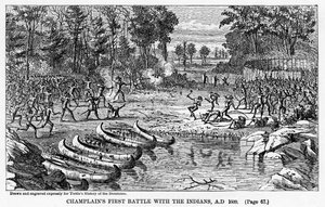 Champlains első csatája az indiánokkal, Kr.u. 1609, 1877 alkotó: Unbekannt