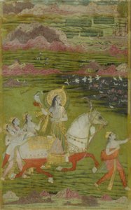 Chand Bibi Hawking kísérőkkel egy tájban, kb. 1700. alkotó: Unbekannt